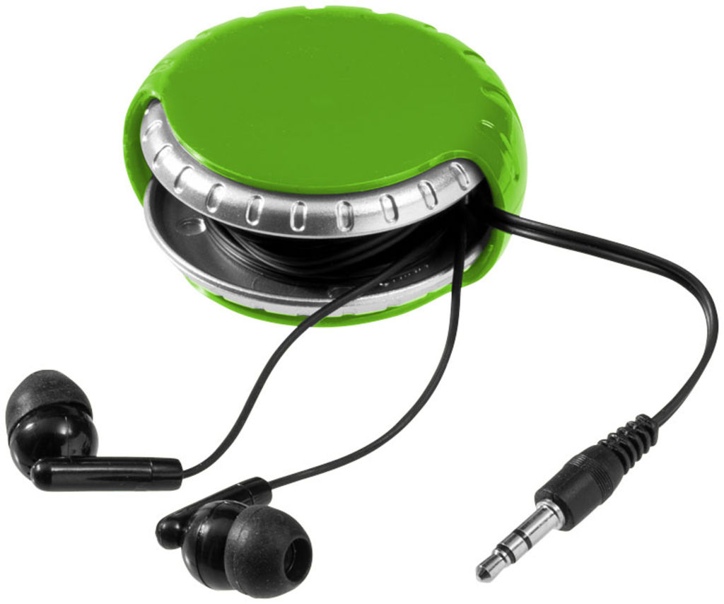 Навушники Windi з чохлом для проводу, колір зелений, срібний
