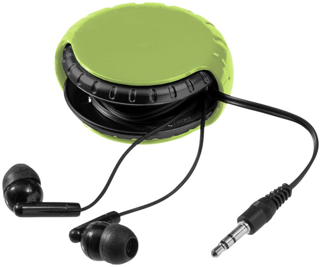 Навушники Windi з чохлом для проводу, колір зелений, суцільний чорний
