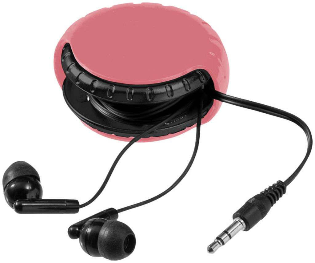 Навушники Windi з чохлом для проводу, колір рожевий, суцільний чорний