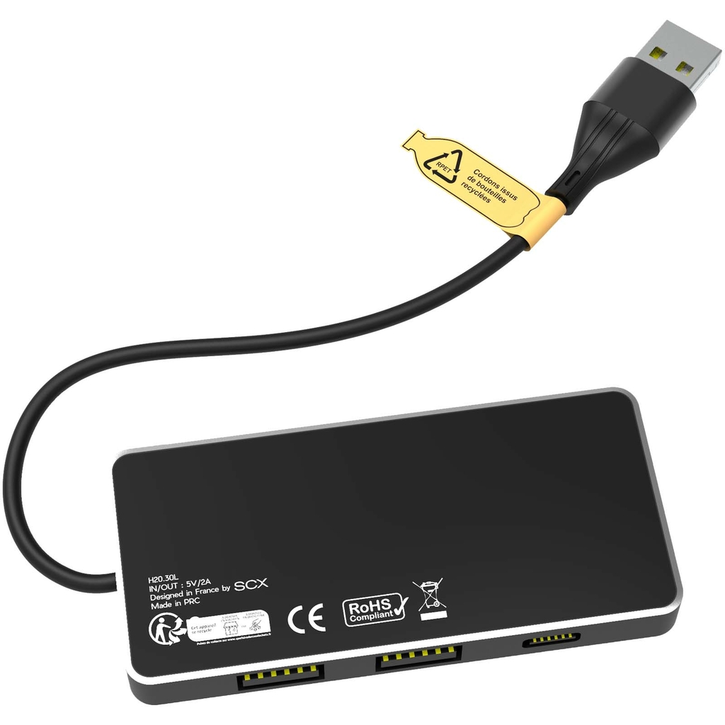 SCX.design H20 USB-концентратор 8-в-1 с двойным входом и 6 портами, цвет сплошной черный - 2PX16590- Фото №5