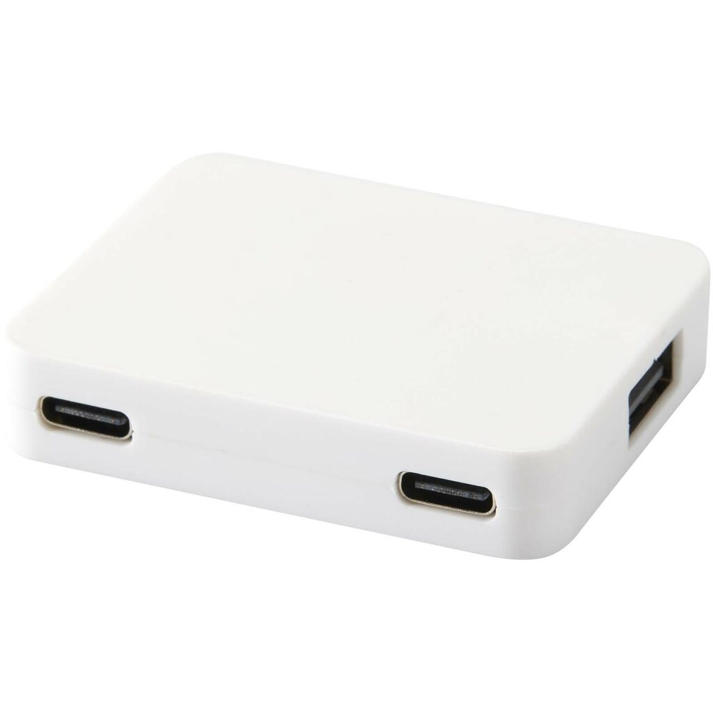 Gaia 4-портовый USB-концентратор с выходом USB-A и Type-C и двойным входом — изготовлен из переработанного пластика белый - 12444901- Фото №1