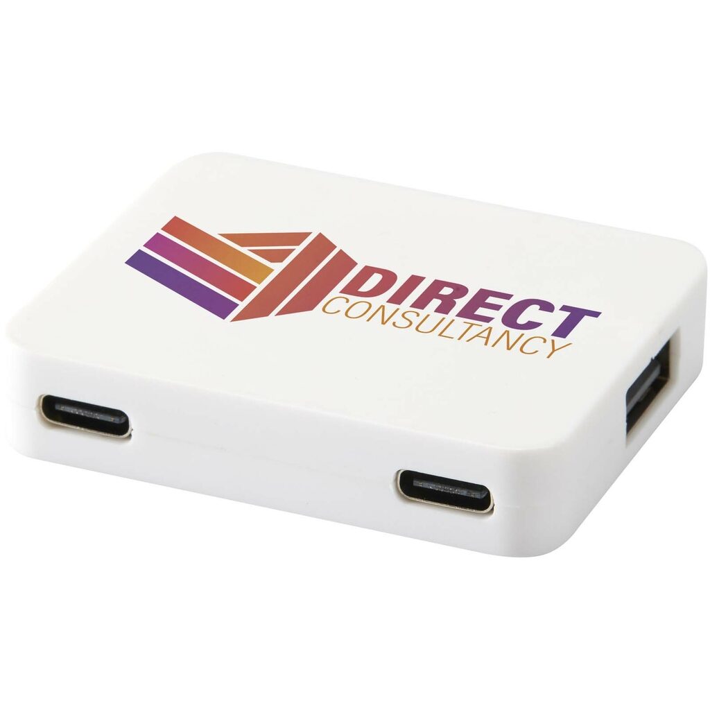 Gaia 4-портовый USB-концентратор с выходом USB-A и Type-C и двойным входом — изготовлен из переработанного пластика белый - 12444901- Фото №2