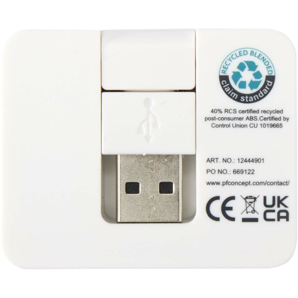 Gaia 4-портовый USB-концентратор с выходом USB-A и Type-C и двойным входом — изготовлен из переработанного пластика белый - 12444901- Фото №4