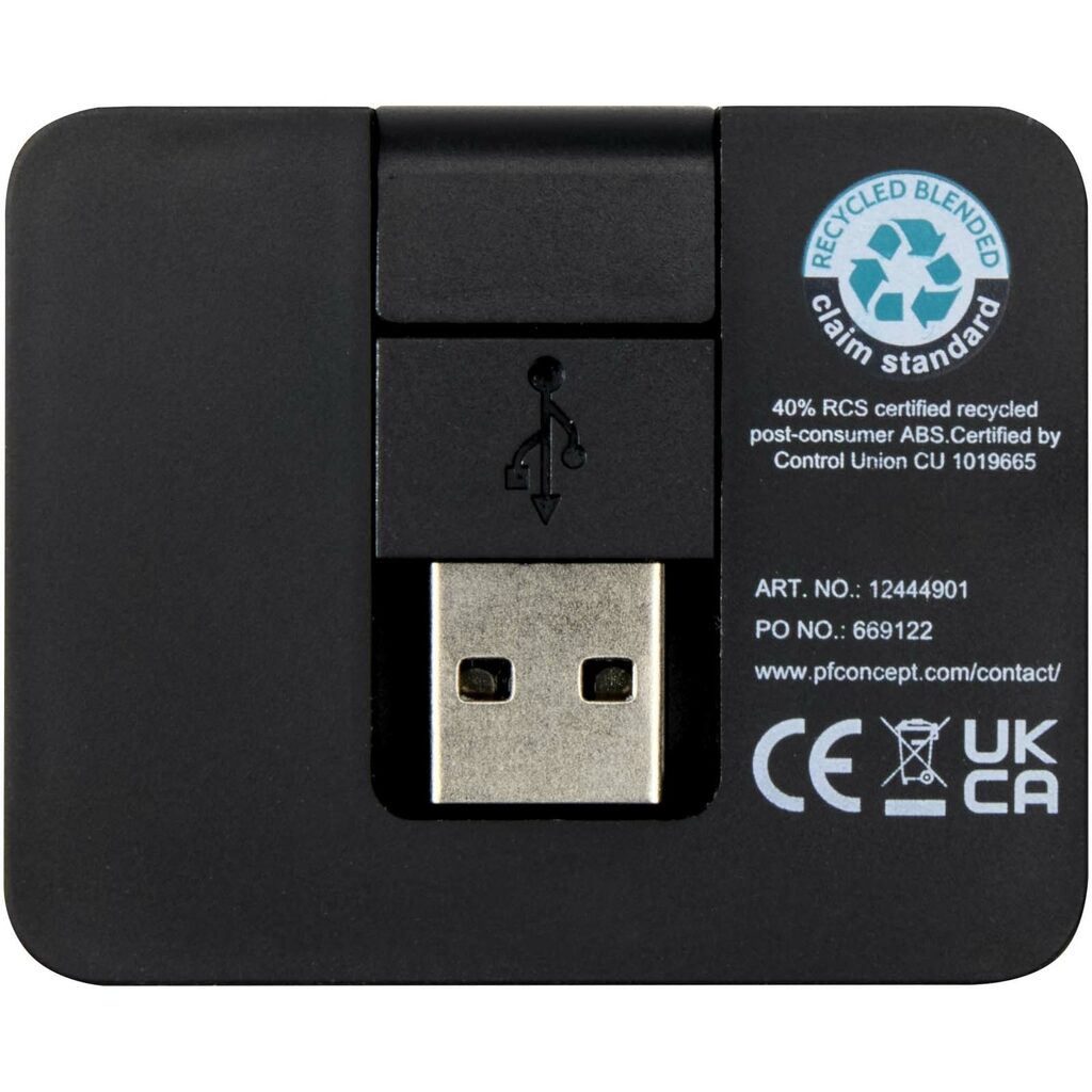 Gaia 4-портовый USB-концентратор с выходом USB-A и Type-C и двойным входом — изготовлен из переработанного пластика сплошной черный - 12444990- Фото №4