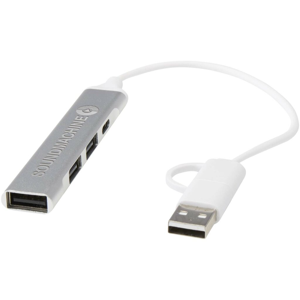 Alkaid 4-портовый концентратор USB-A и Type-C из переработанного алюминия с двумя входами серебряный - 12446981- Фото №2