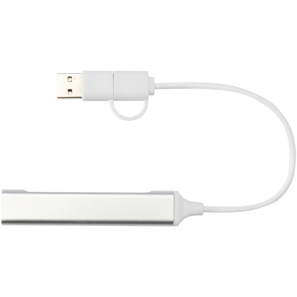 Alkaid 4-портовый концентратор USB-A и Type-C из переработанного алюминия с двумя входами серебряный - 12446981- Фото №4