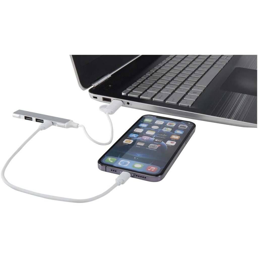 Alkaid 4-портовый концентратор USB-A и Type-C из переработанного алюминия с двумя входами серебряный - 12446981- Фото №5