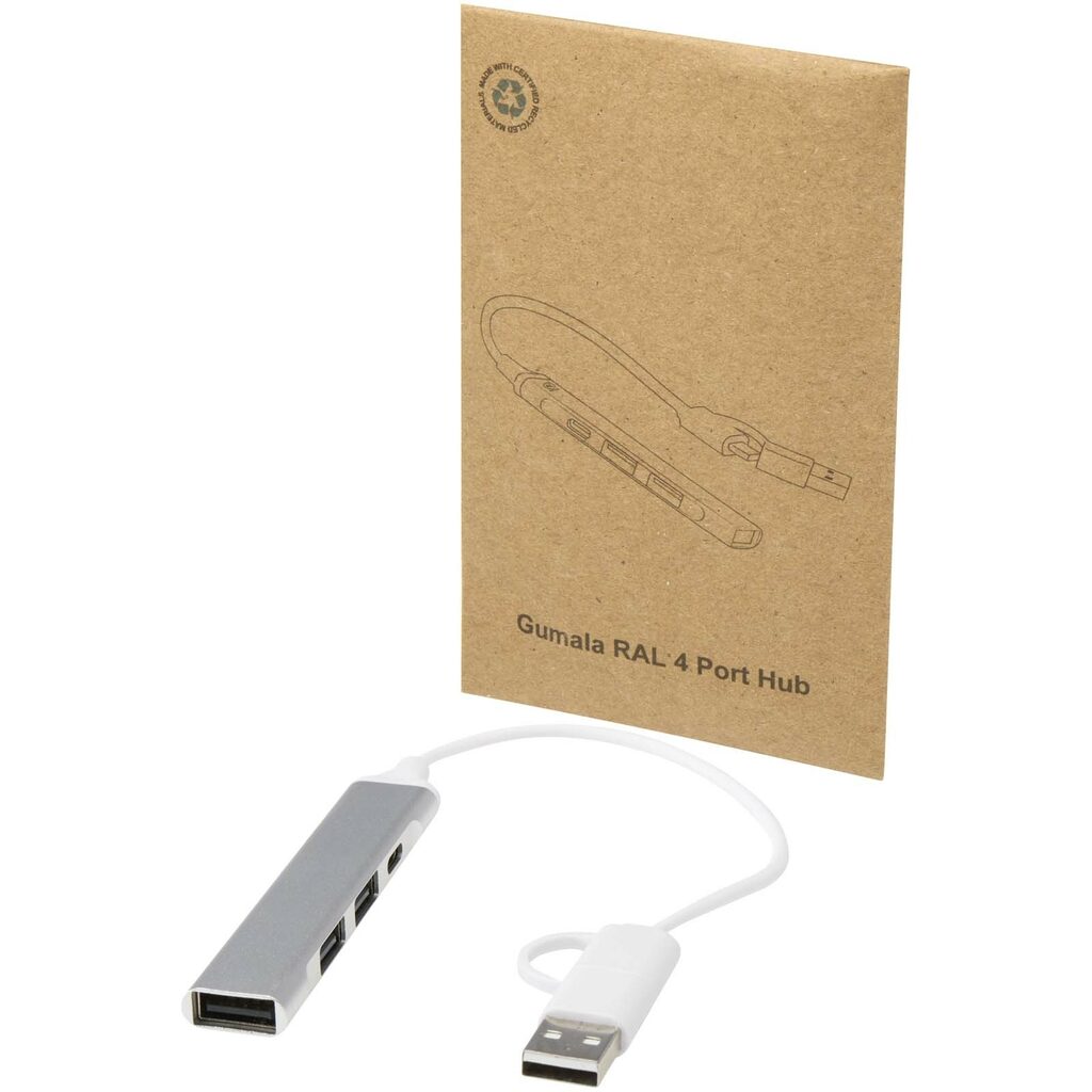 Alkaid 4-портовый концентратор USB-A и Type-C из переработанного алюминия с двумя входами серебряный - 12446981- Фото №6