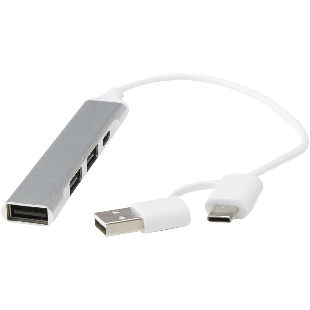 Alkaid 4-портовый концентратор USB-A и Type-C из переработанного алюминия с двумя входами серебряный - 12446981- Фото №7