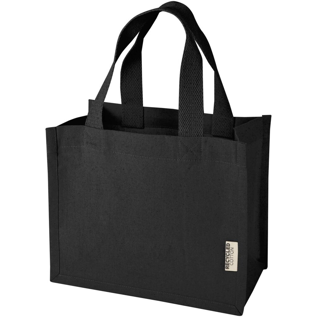 Мини эко-сумка Odessa с клинчиком, изготовленная из переработанного хлопка, сертифицированного согласно GRS, плотностью 220 г/м², объемом 9 л сплошной черный - 12078790- Фото №1