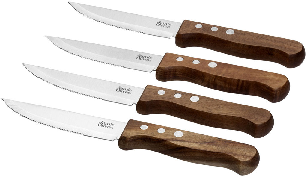 Набір з 4-х великих ножів для стейків, колір дерево