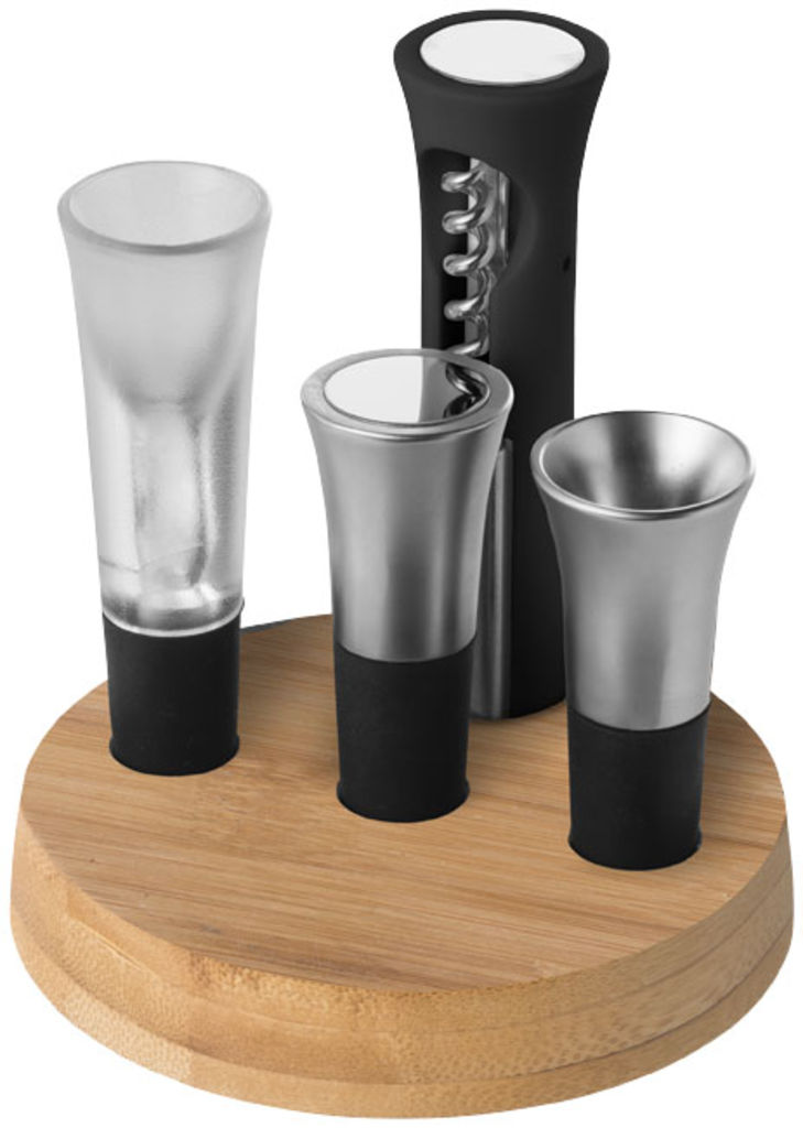 Набір для вина Flow з 4-х предметів, колір суцільний чорний, срібний