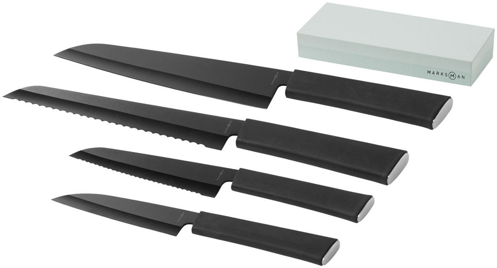 Набір з 4-х ножів Element і бруска, колір суцільний чорний
