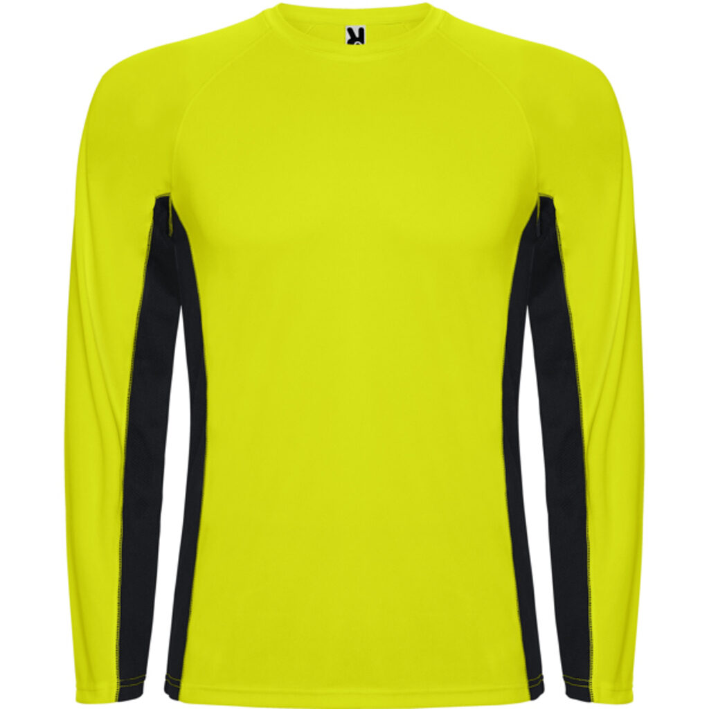 SHANGHAI L/S Спортивная комбинированная футболка с двумя полиэстерными тканями желтый флюорисцентный, черный  размер 2XL - CA66700522102- Фото №1