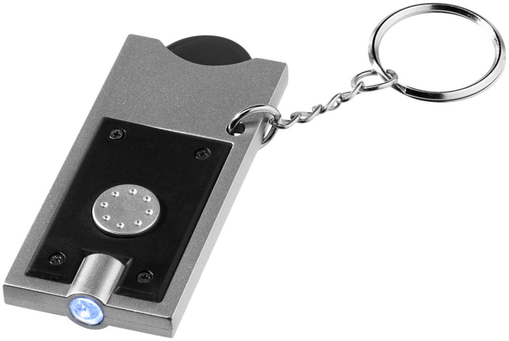 Брелок-держатель для монет Allegro с фонариком для ключей, цвет сплошной черный, серебряный