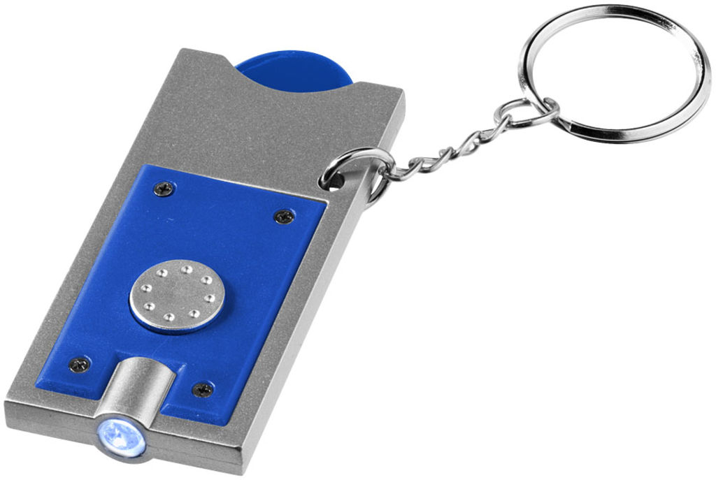 Брелок-тримач для монет Allegro з ліхтариком для ключів, колір яскраво-синій, срібний