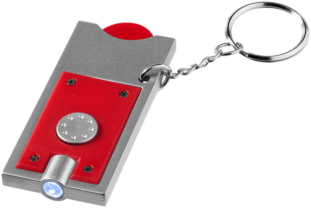 Брелок-тримач для монет Allegro з ліхтариком для ключів, колір червоний, срібний