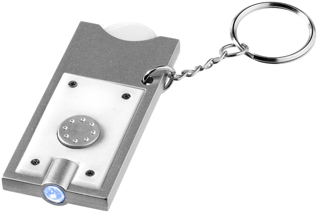 Брелок-тримач для монет Allegro з ліхтариком для ключів, колір білий, срібний
