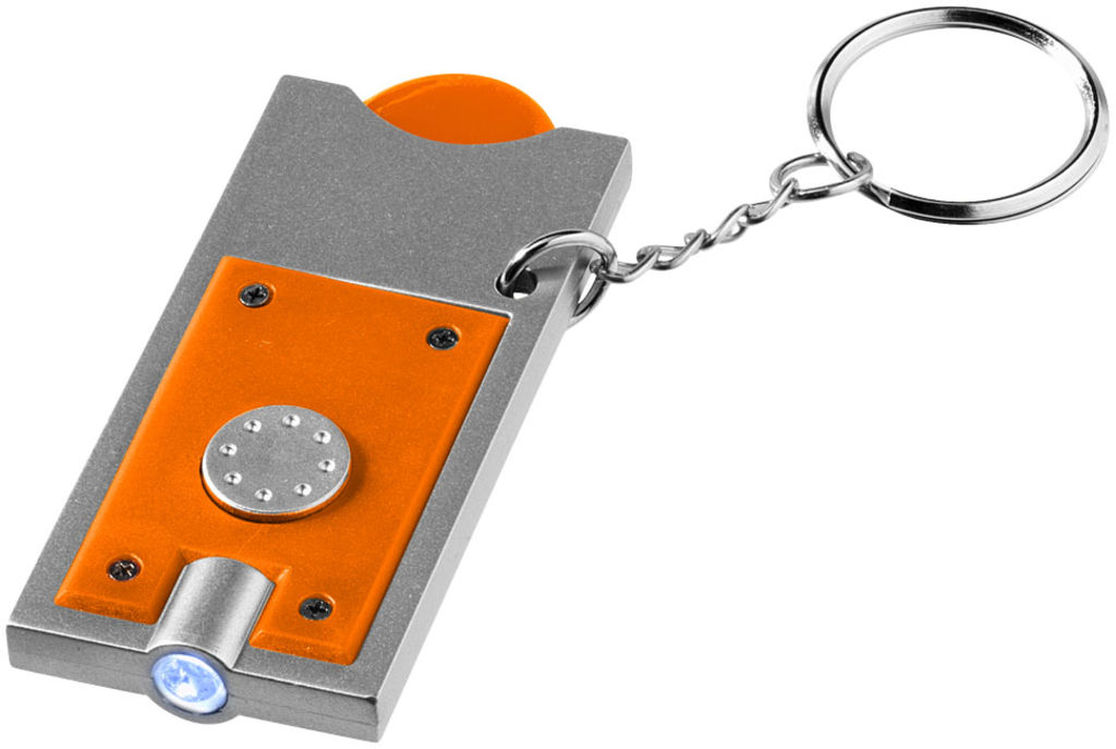 Брелок-тримач для монет Allegro з ліхтариком для ключів, колір оранжевий, срібний