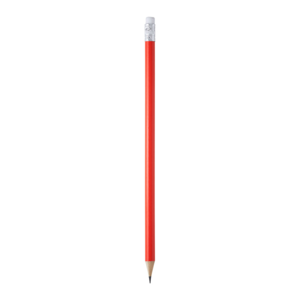 Круглый деревянный карандаш с резинкой красный - HW8002S160- Фото №1