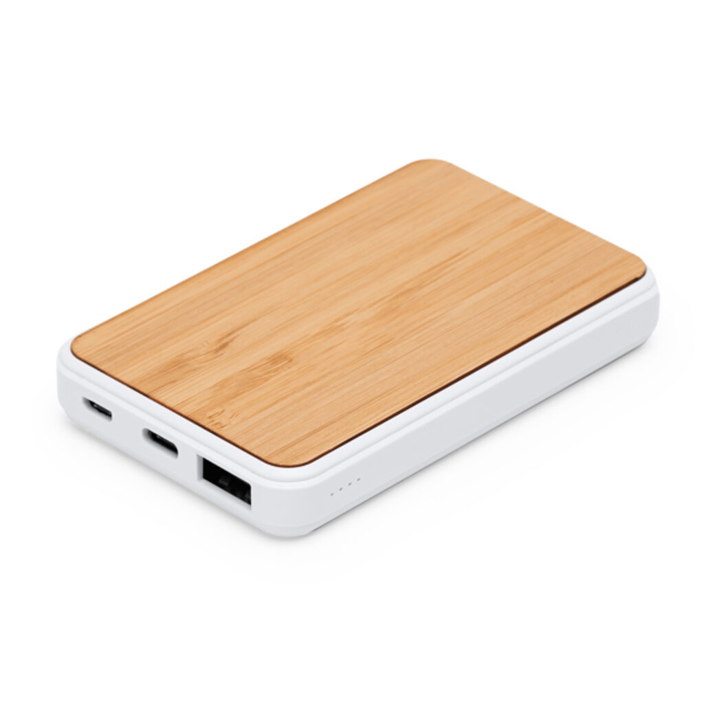 Powerbank с прямоугольным белым корпусом и бамбуковой поверхностью бежевый - PB3355S129- Фото №1
