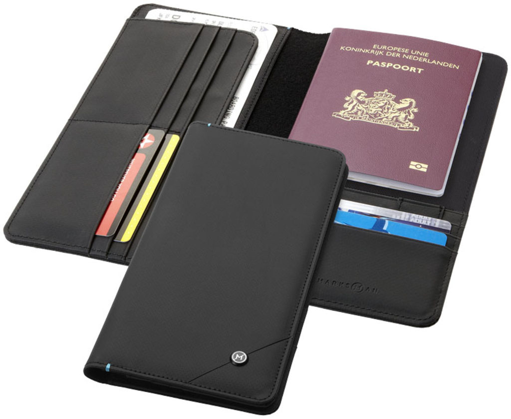 Дорожный бумажник Odyssey RFID, цвет сплошной черный