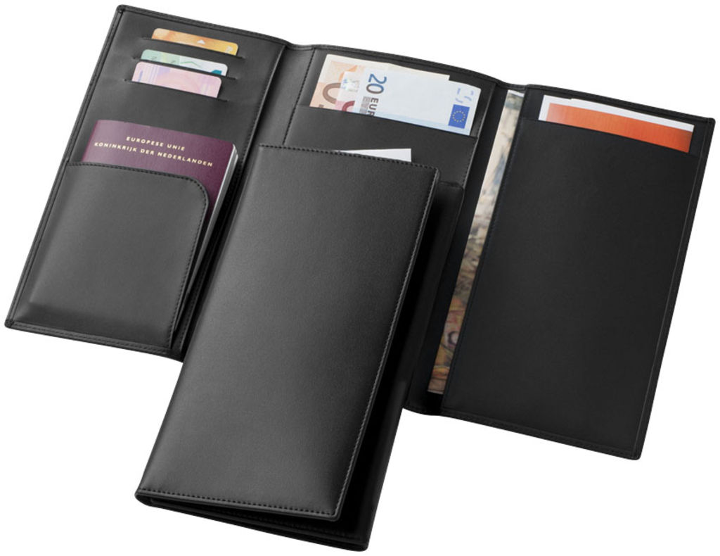 Дорожній гаманець Harvard в три складання, колір суцільний чорний