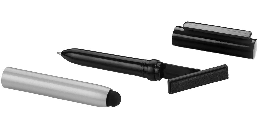 Кулькова ручка-стилус і очищувач екрану Robo, колір срібний, суцільний чорний