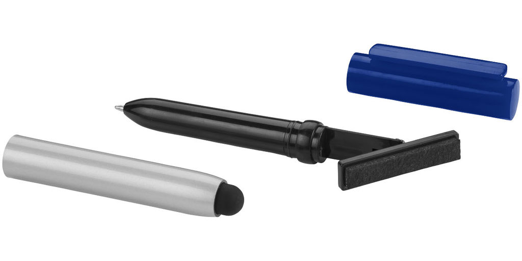 Кулькова ручка-стилус і очищувач екрану Robo, колір срібний, яскраво-синій