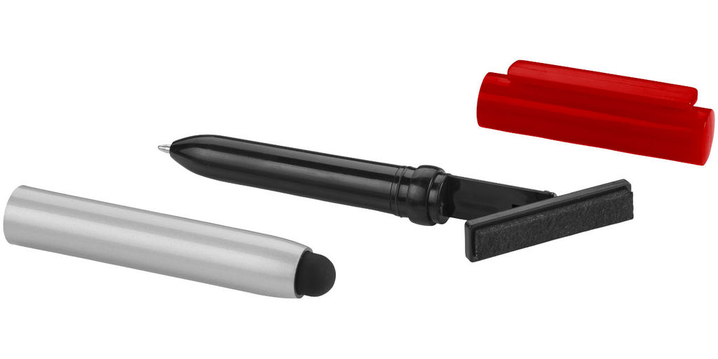 Кулькова ручка-стилус і очищувач екрану Robo, колір срібний, червоний