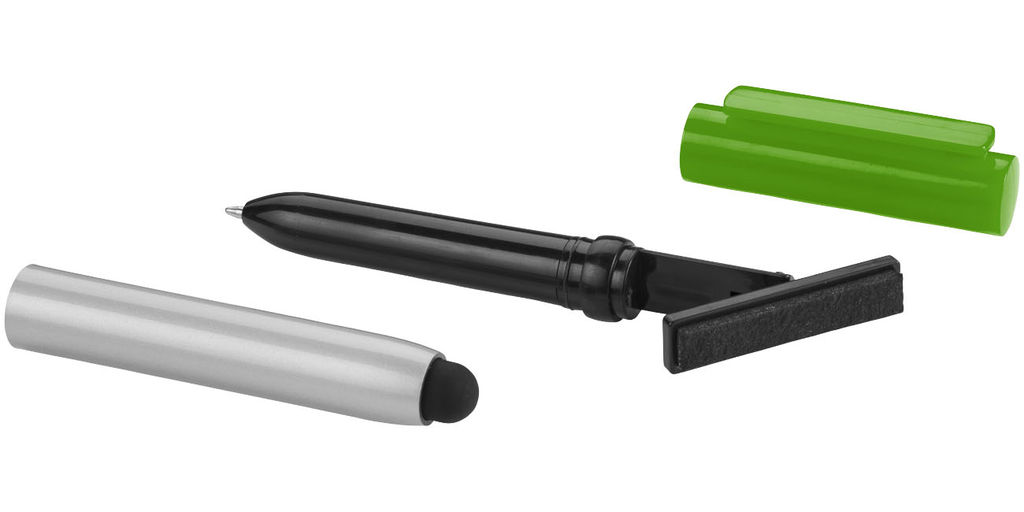 Кулькова ручка-стилус і очищувач екрану Robo, колір срібний, зелений