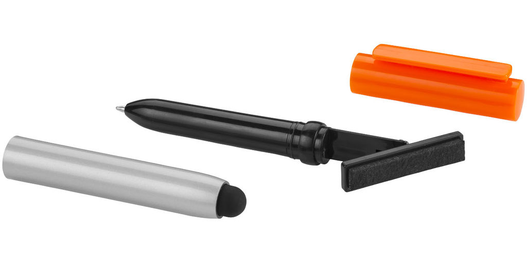 Кулькова ручка-стилус і очищувач екрану Robo, колір срібний, оранжевий