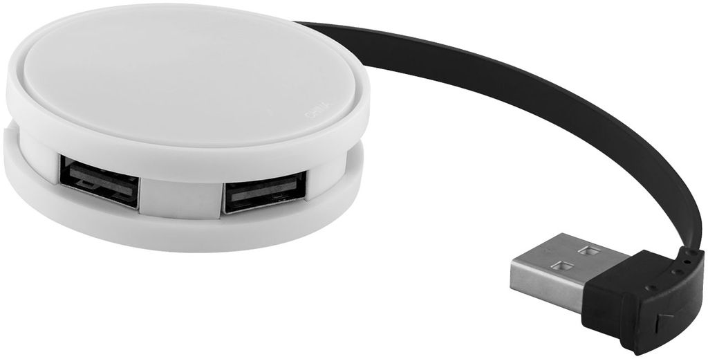 Круглий USB хаб, колір білий, суцільний чорний
