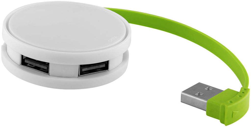 Круглий USB хаб, колір білий, зелений лайм