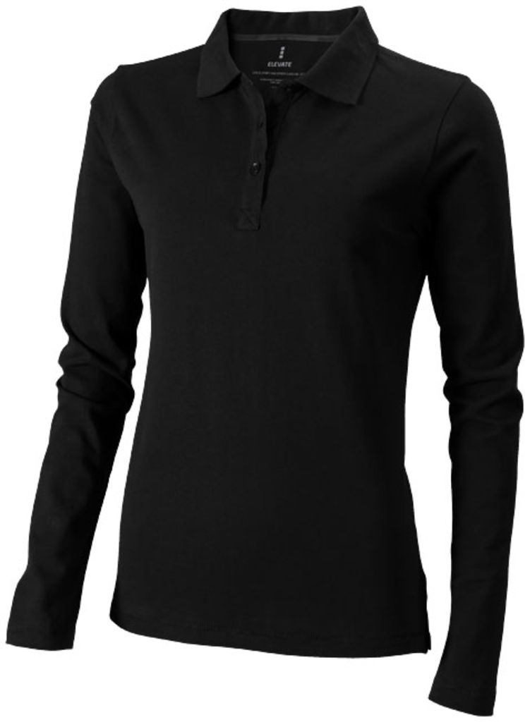 Жіноча сорочка поло з довгими рукавами Oakville, колір суцільний чорний  розмір XS