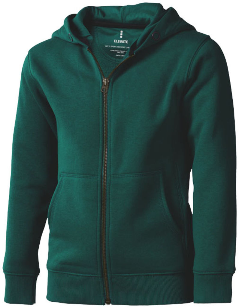 Дитячий светр Arora з капюшоном і застібкою-блискавкою на всю довжину, колір зелений лісовий  розмір 104